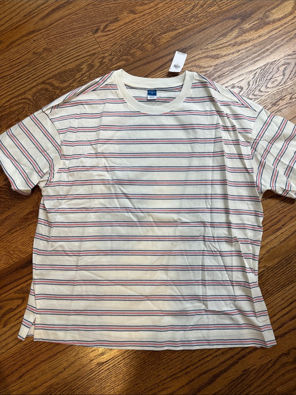 Old Navy Cream Crewneck Tee with Red & Navy Stripes